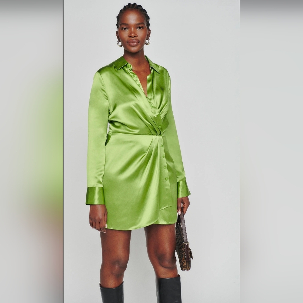 Reformation Alaine Silk Black Long Sleeve Mini Dress Size 4